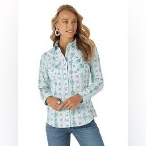 Wrangler Retro western pearl‎ snap shirt teal women’s size XXL 100% cotton